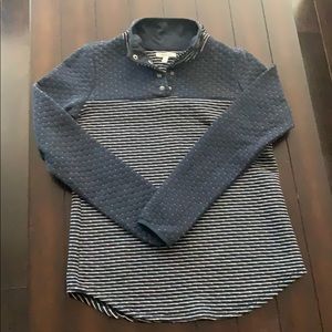 Quilt Snap Neck Striped Comfy Sweater